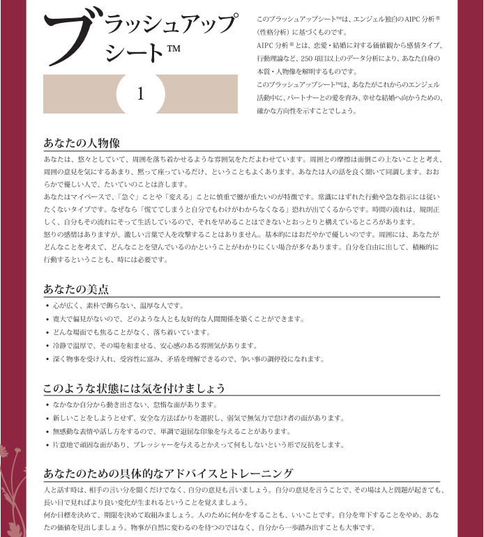 恋愛・結婚情報サービス　エンジェル　ブラッシュアップシート1